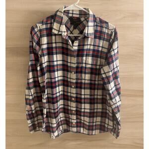 J Crew Size 8 Boy Fit Flannel Red Blue Ivory Plaid Shirt Long Sleeve Pocket